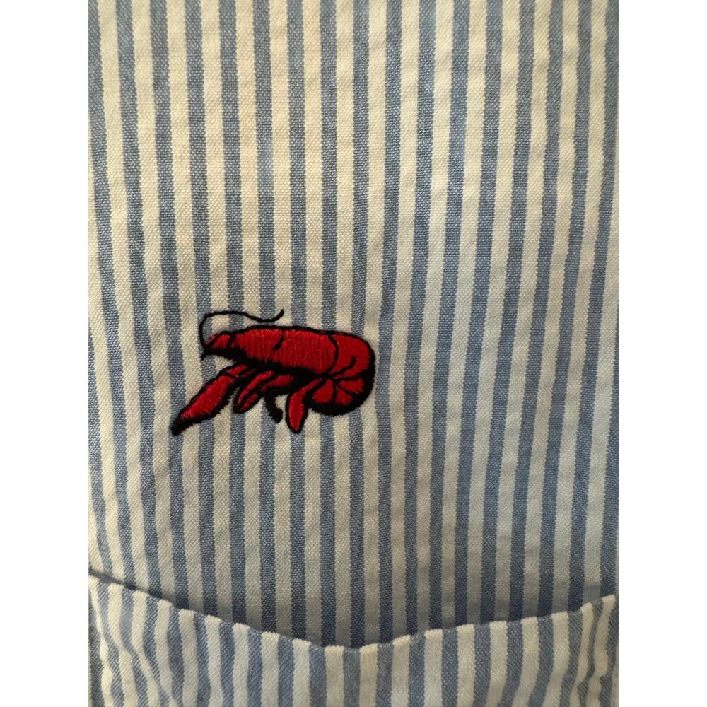 Perlis men's blue white seersucker button down XL 100% american cotton crawfish - Picture 3 of 4